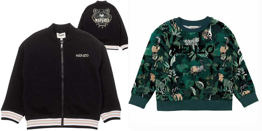 Bluzy Kenzo dla dzieci, chłopcięce, czarna z tygrysem i zielona drukowana.